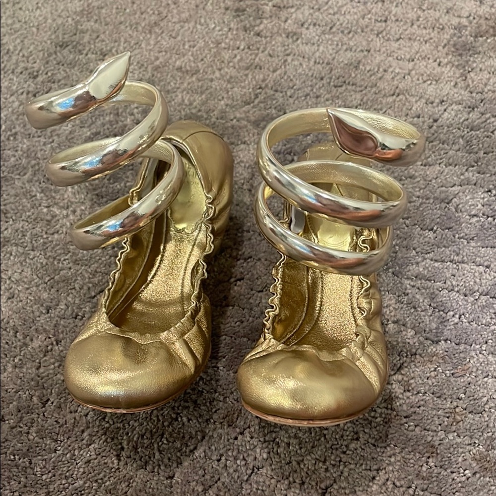 Rene Caovilla Gold and Silver Flats with Mary Jane Straps